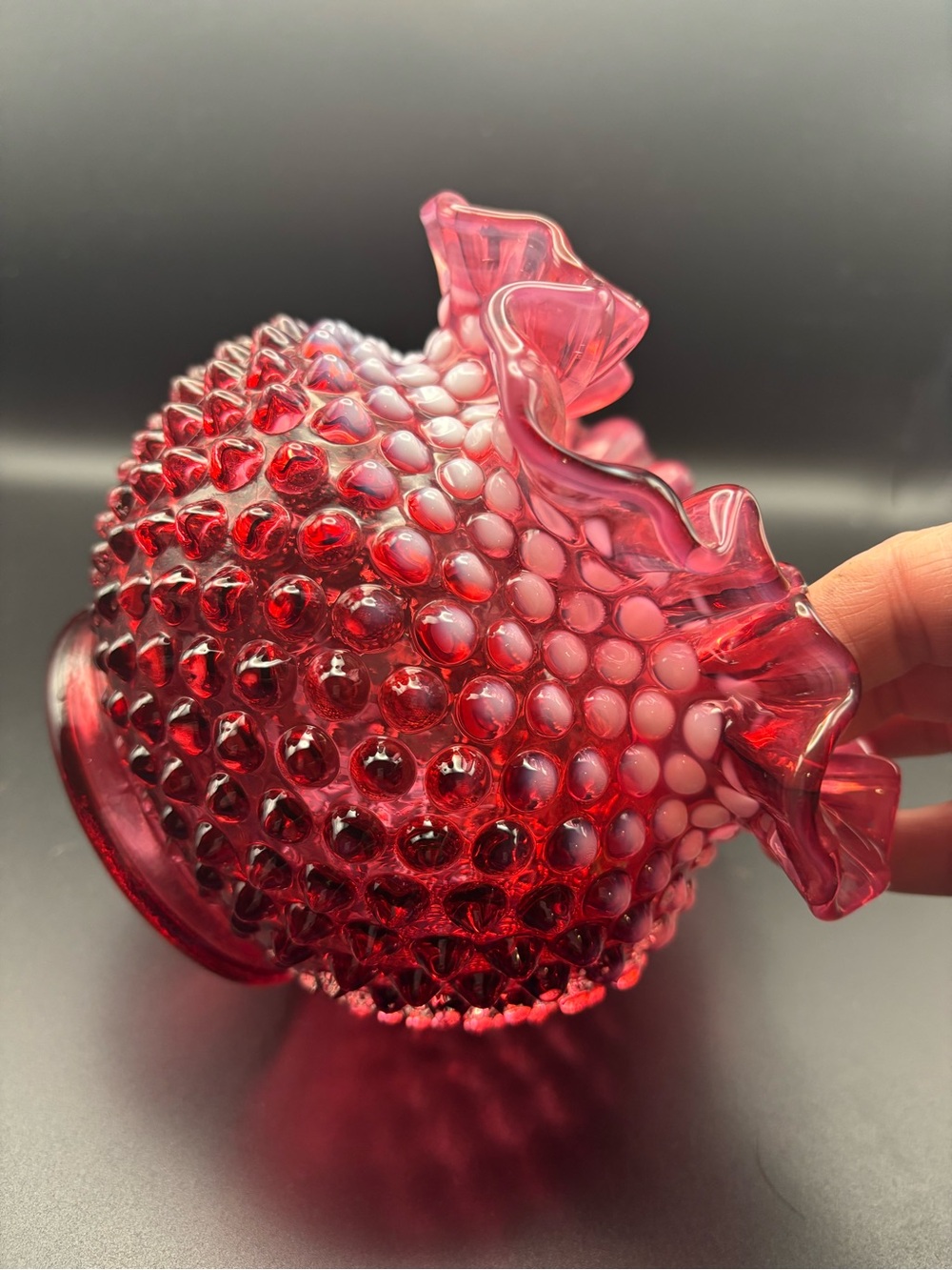 Venton Hobnail Ruffled Cranberry Glass Vase - Picture 13 of 16